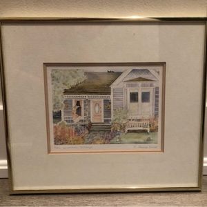 Vintage Watercolour Print in Gold Frame